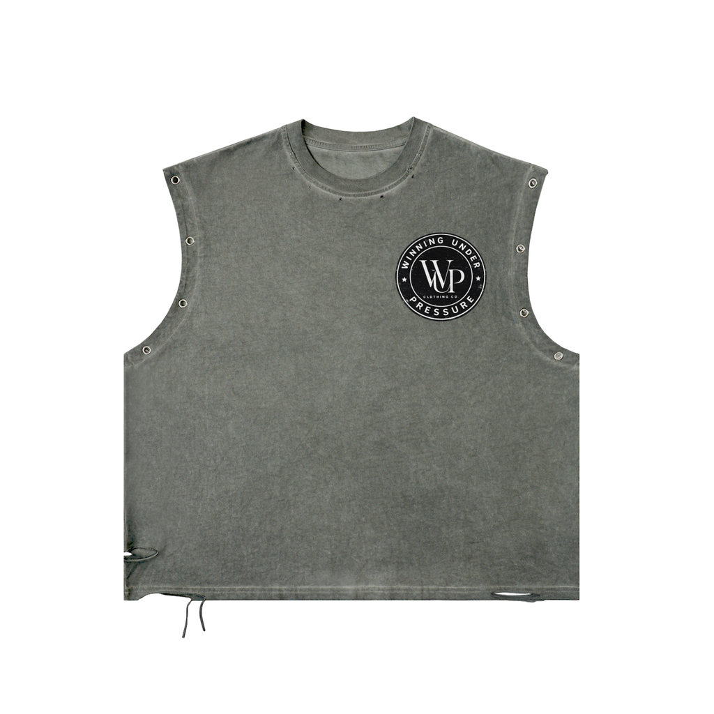 Circle Logo Distressed Grommet Eyelet Tank Top