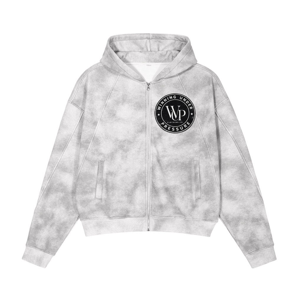 Circle Logo Dirty Washed Zip-Up Fleece Hoodie
